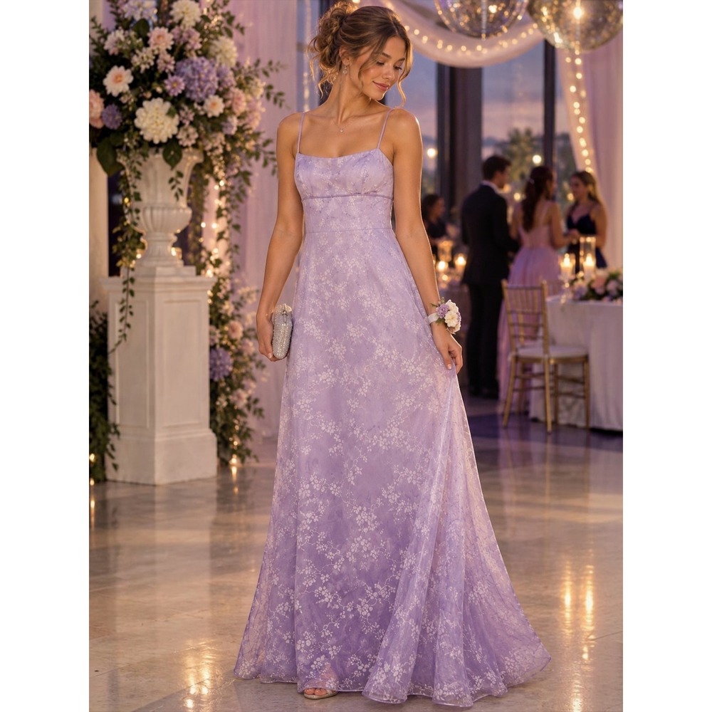 VTG Y2K Lavender Ombré Velvet Floral Fairy Sheer Maxi Dress Prom Formal Size 3/4